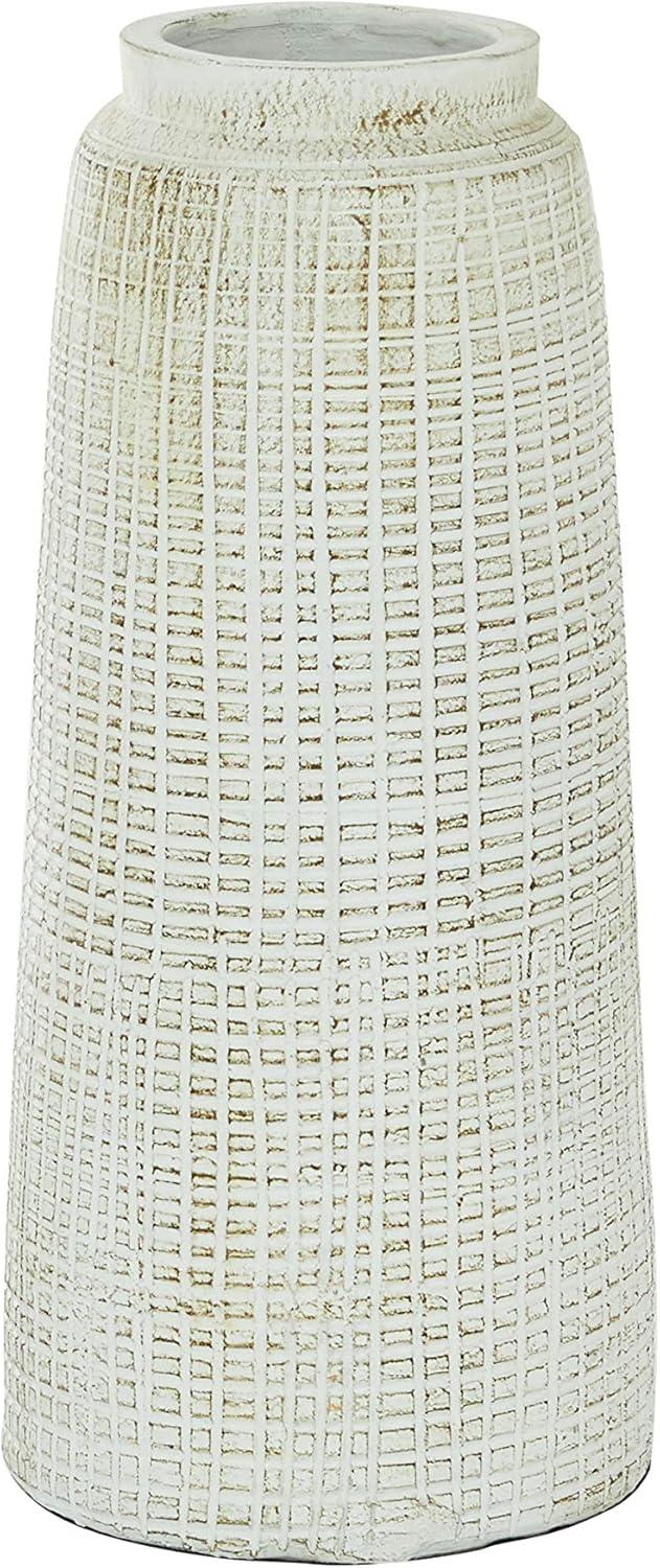 17" x 7.5" Terracotta Vase White - Olivia & May: Coastal Style, Indoor Ceramic, Round Amphora