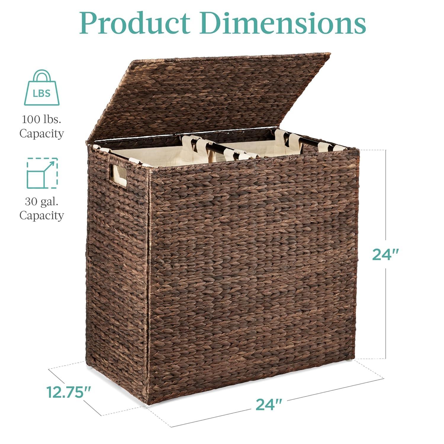 Bayou Breeze Large Water Hyacinth Double Laundry Hamper Basket w/ 2 Liner Bags, Handles
