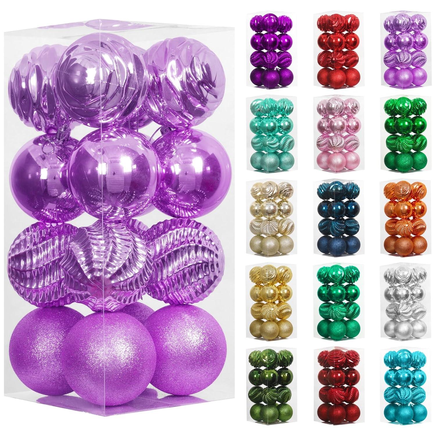 XmasExp 16ct Christmas Balls Ornaments - Shatterproof Large Hanging Ball Decorative Xmas Balls for Halloween Decorations Holiday Wedding Party Xmas Tree Decoration(3.15"/80mm, Light Purple)