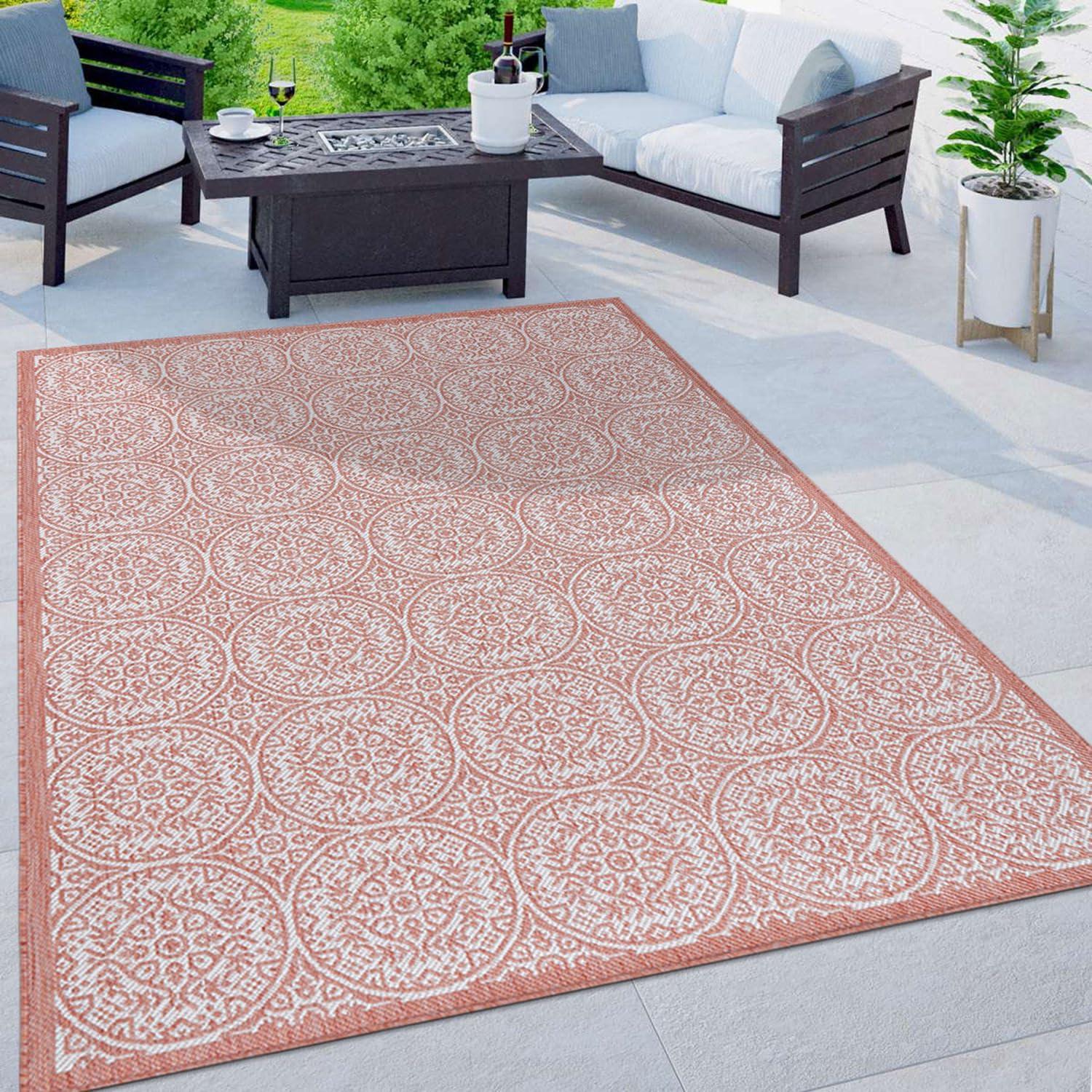 World Rug Gallery Transitional Floral Circles Textured Flat Weave Indoor/Outdoor Area Rug