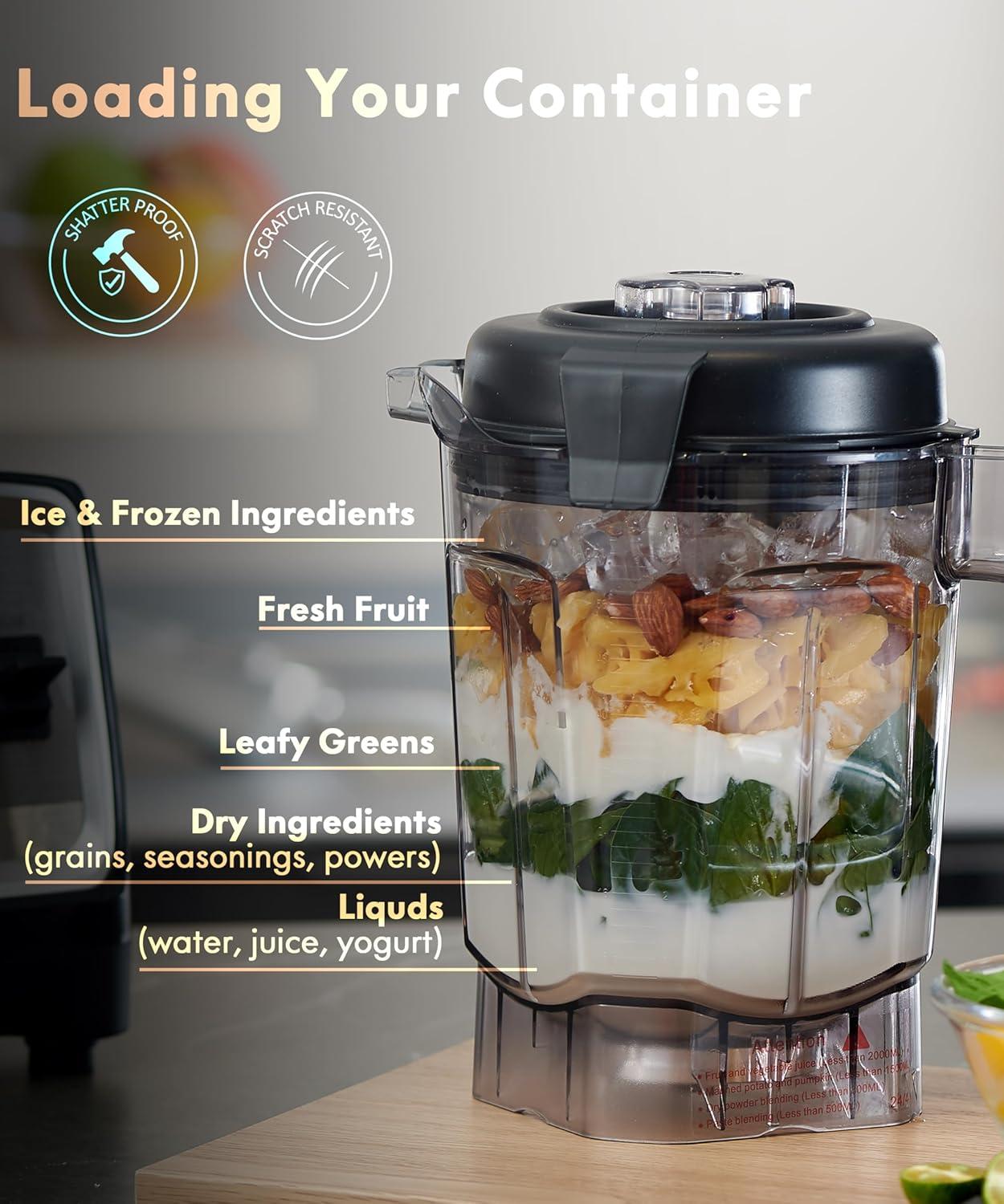 INKEDZ 3-Peak HP Blender - 2200W Max/1400W Rated, 68oz BPA-Free Pitcher, Easy to Use, Self-Clean, Tamper - Smoothies, Ice Crush, Frozen Drinks, Food Prep - Home & Commercial, 110V