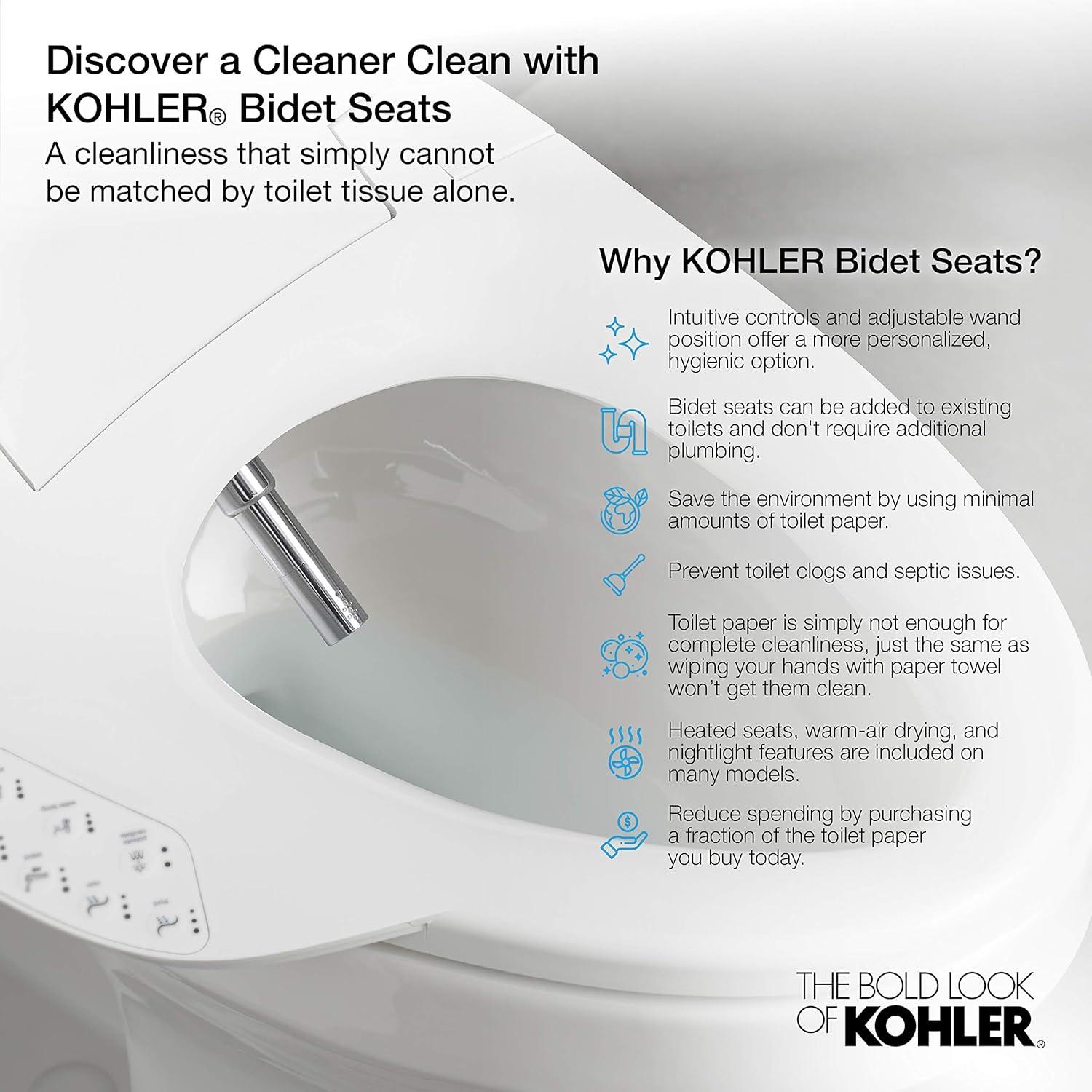 Kohler Purewash E580 Elongated Bidet Toilet Seat K-32330-0