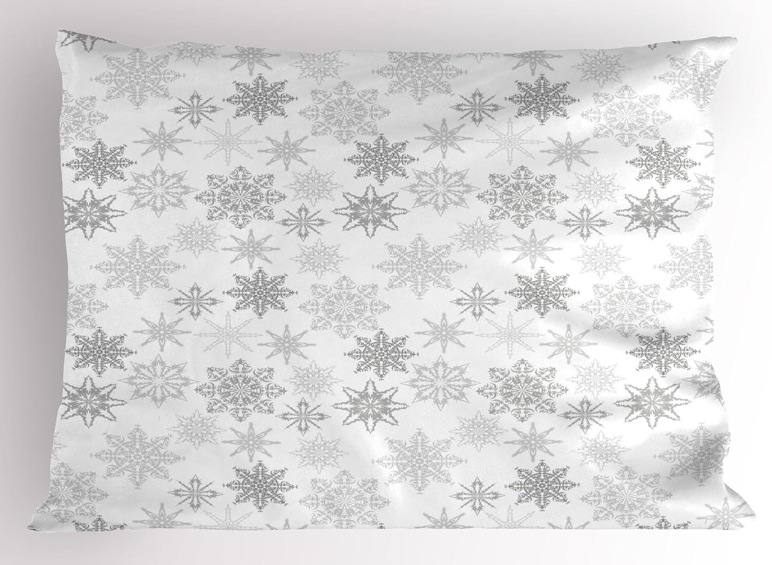 Winter Snowflake Patterned Gray and White Polyester Pillow Sham