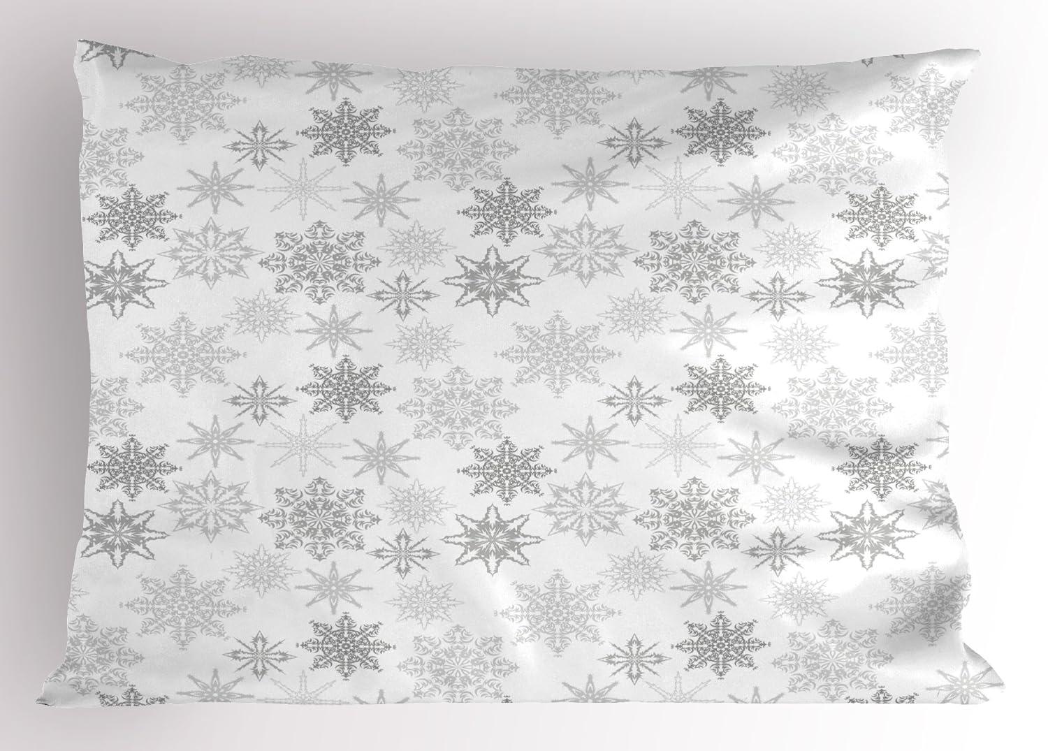 Ambesonne Winter Pillow Sham, Ornate Crystals of Ice, 26" X 20", Grey Grey White