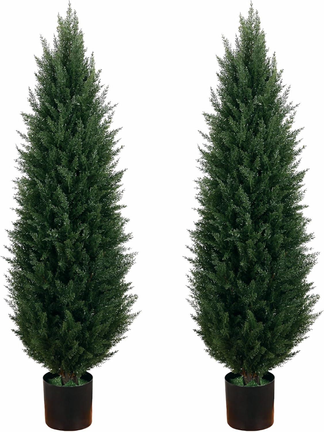 4-Foot Green Artificial Cypress Topiary in White Planter