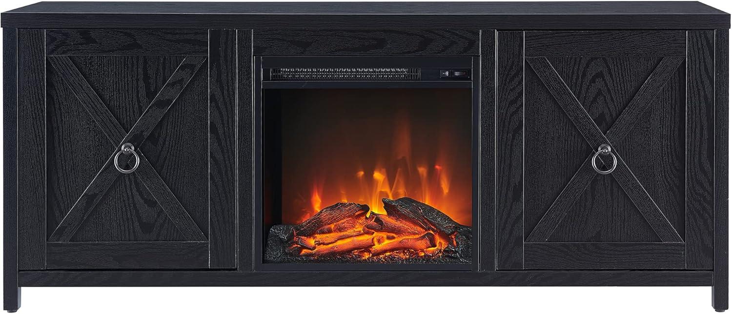 Granger Modern Farmhouse 65" TV Stand with Electric Fireplace, Black Metal