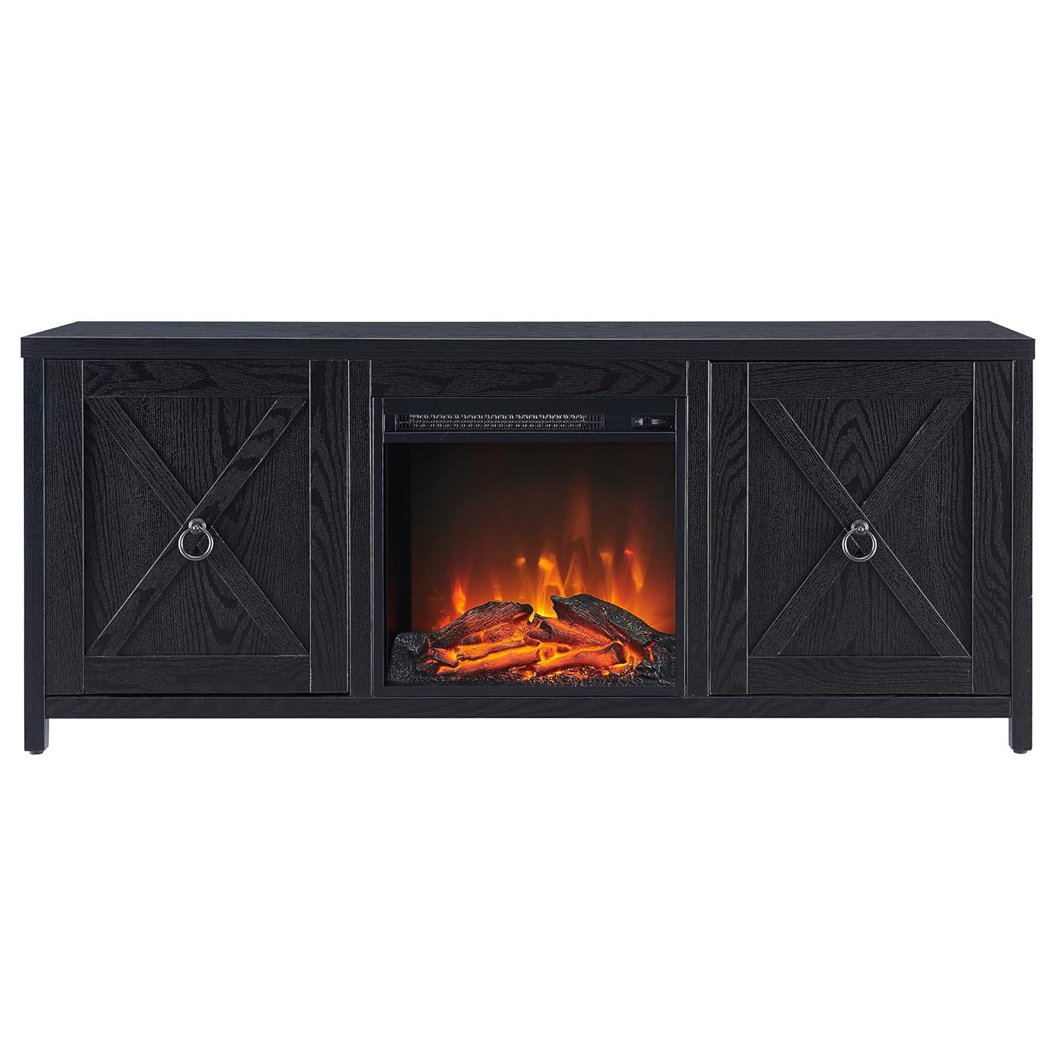 Evelyn&Zoe Granger Rectangular TV Stand with Log Fireplace for TV's up to 65", Black