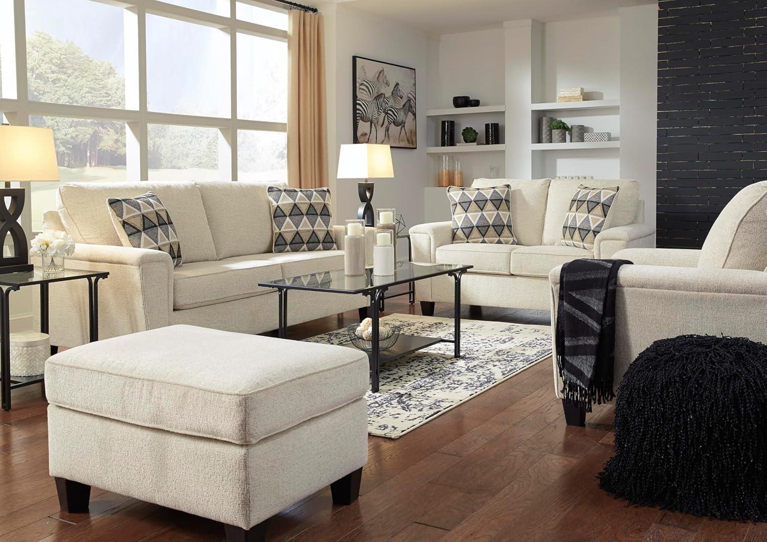 Oversized Abinger Accent Ottoman Natural - Signature Design by Ashley: Modern Square Upholstered Bench, Textured Finish
