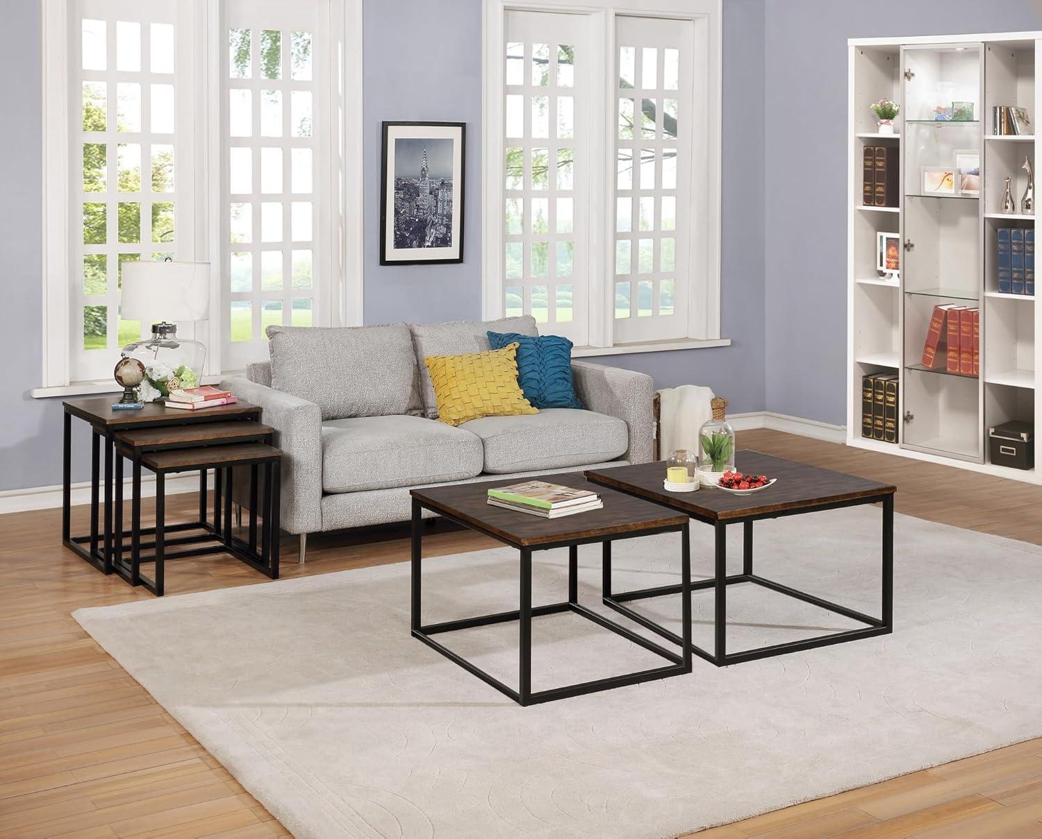 27.5" Set Of 2 Arcadia Acacia Wood Square Coffee Tables Antiqued Mocha - Alaterre Furniture: Industrial Style, Trestle Base