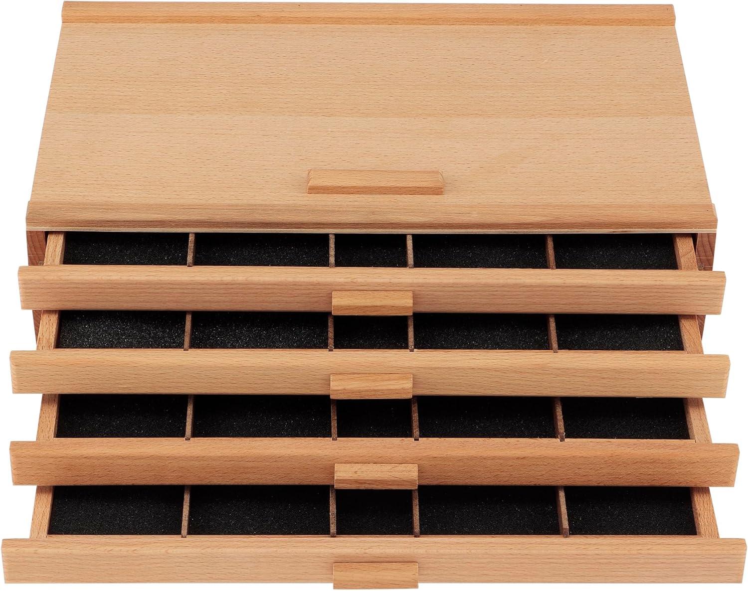 U.S. Art Supply 4-Drawer Artist Wood Pastel, Pen, Marker Storage Box - Elm Hardwood Construction, 5 Compartments per Drawer - Ideal for Pastels, Pens, Pencils, Charcoal, Blending Tools, and More