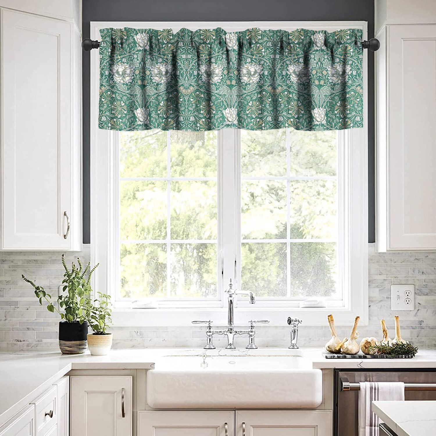 Vintage Botanical Printed Green and Blue Kitchen Valance