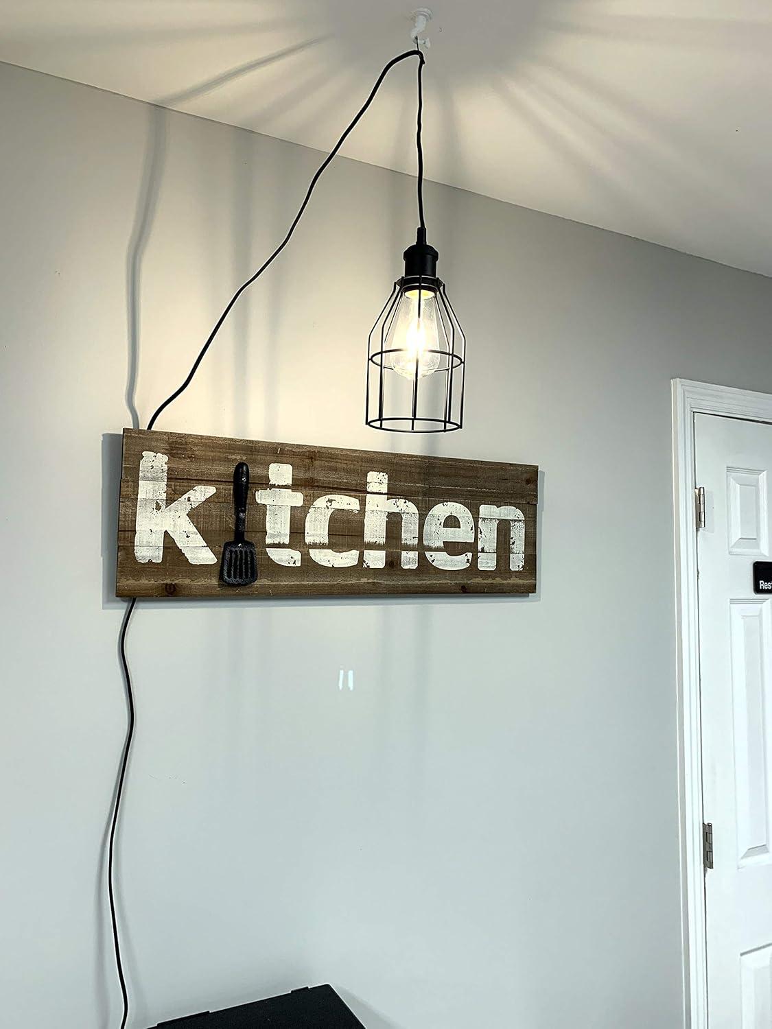 Industrial Hanging Pendant Light with Plug in Cord, Vintage Wire Cage Lamp for Kitchen Island Dining Room Farmhouse, 15 Cord with On Off Switch (Matte Black)