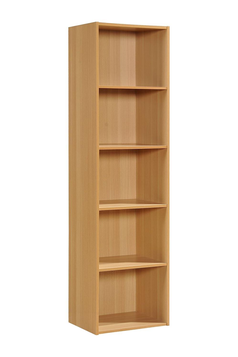 Hodedah 12 x 16 x 60 Inch 5 Shelf Bookcase and Office Organizer Solution for Living Room, Bedroom, Office, or Nursery, Beech Wood Finish