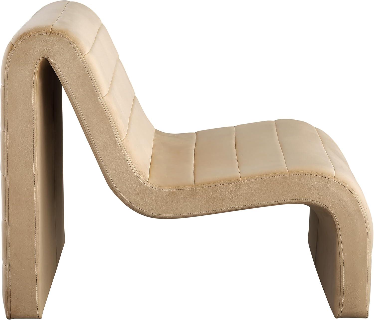 Meridian Furniture 403Camel Ivy Collection Modern | Contemporary Velvet Upholstered Accent Chair with Rich Camel Velvet, Channel Tufted Design, Curved Shape, 26.4" W x 37.4" D x 31.1" H, Camel