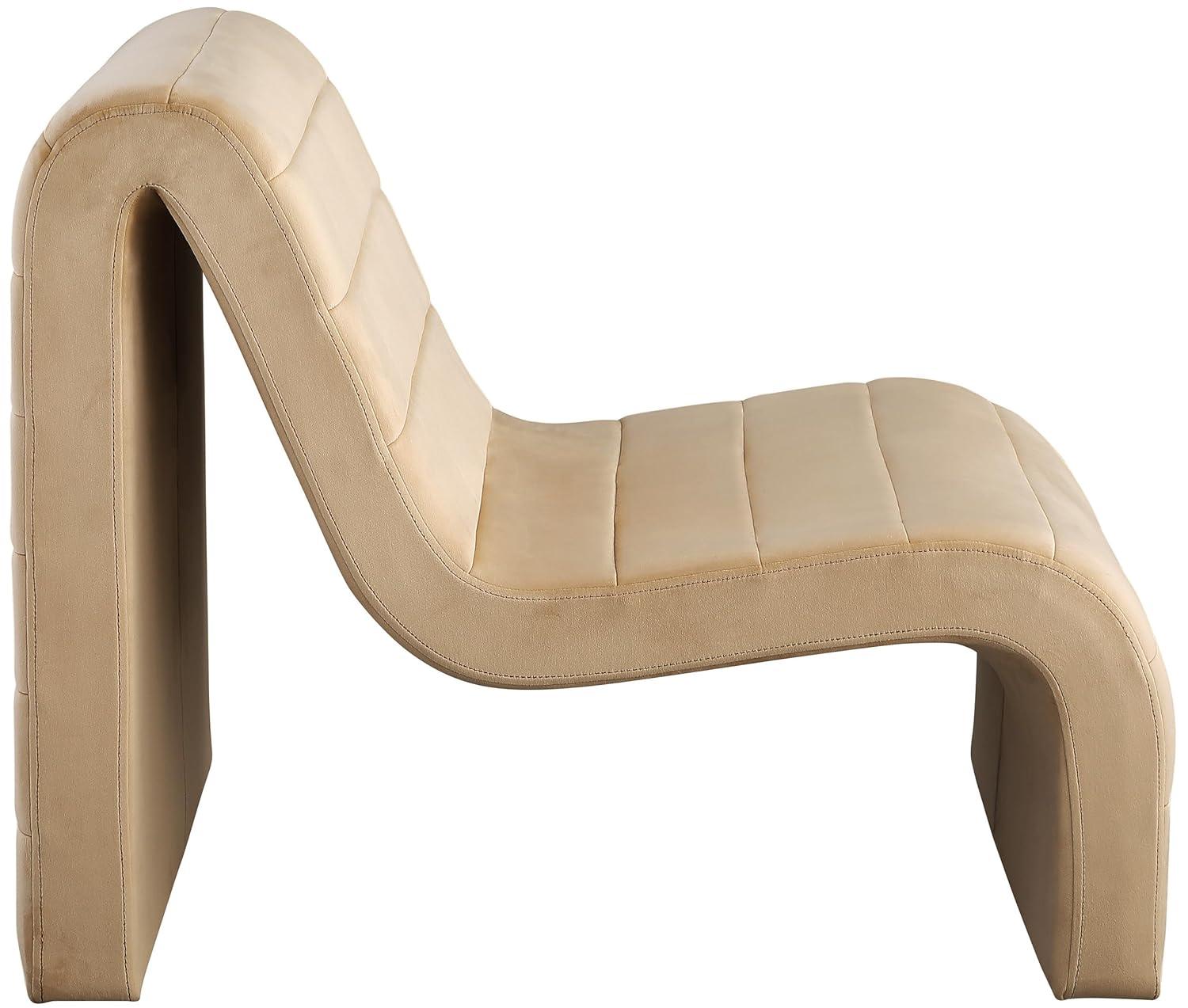 Meridian Furniture 403Camel Ivy Collection Modern | Contemporary Velvet Upholstered Accent Chair with Rich Camel Velvet, Channel Tufted Design, Curved Shape, 26.4" W x 37.4" D x 31.1" H, Camel
