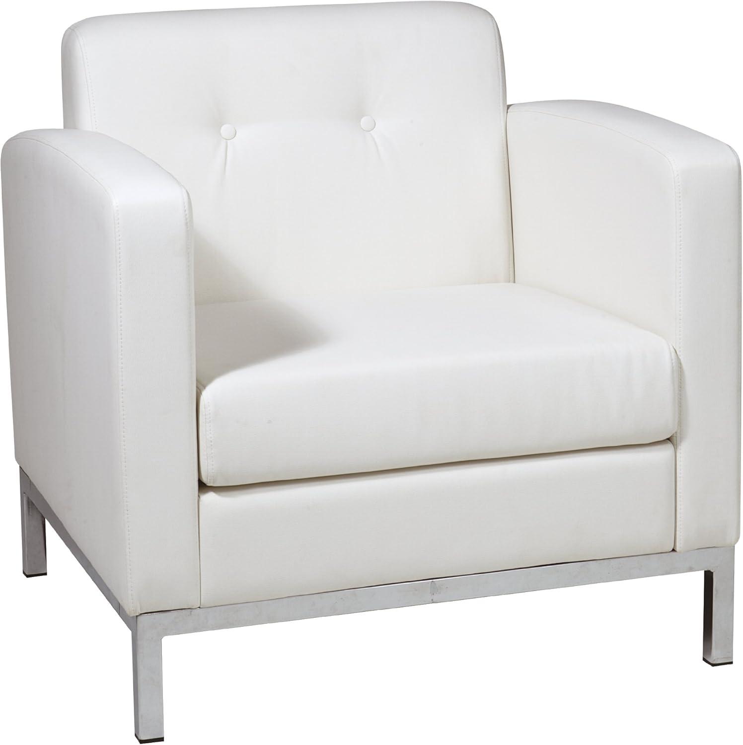 White Faux Leather and Wood Modern Armchair