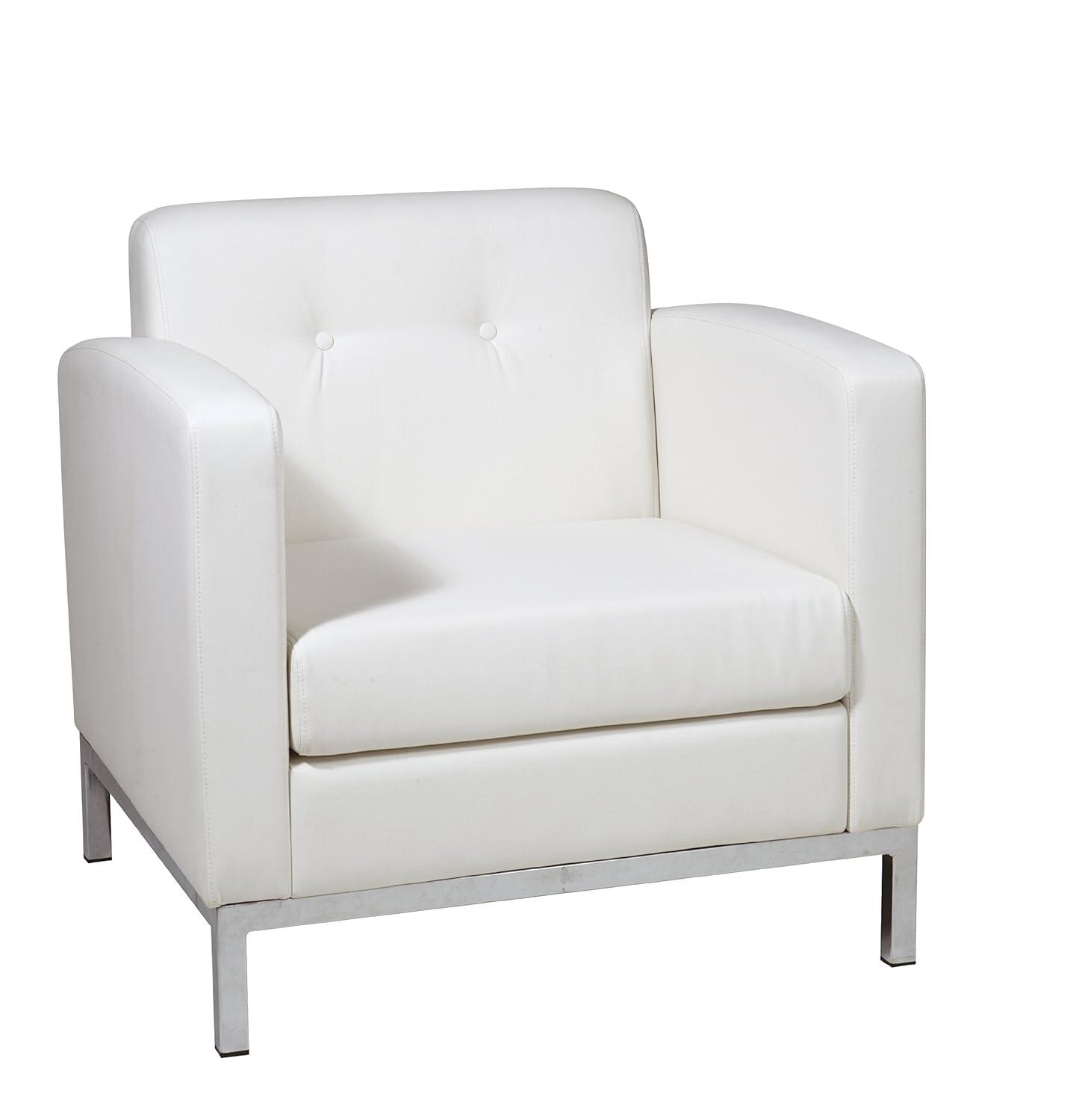 OSP Home Furnishings Wallstreet Armchair in White Faux Leather