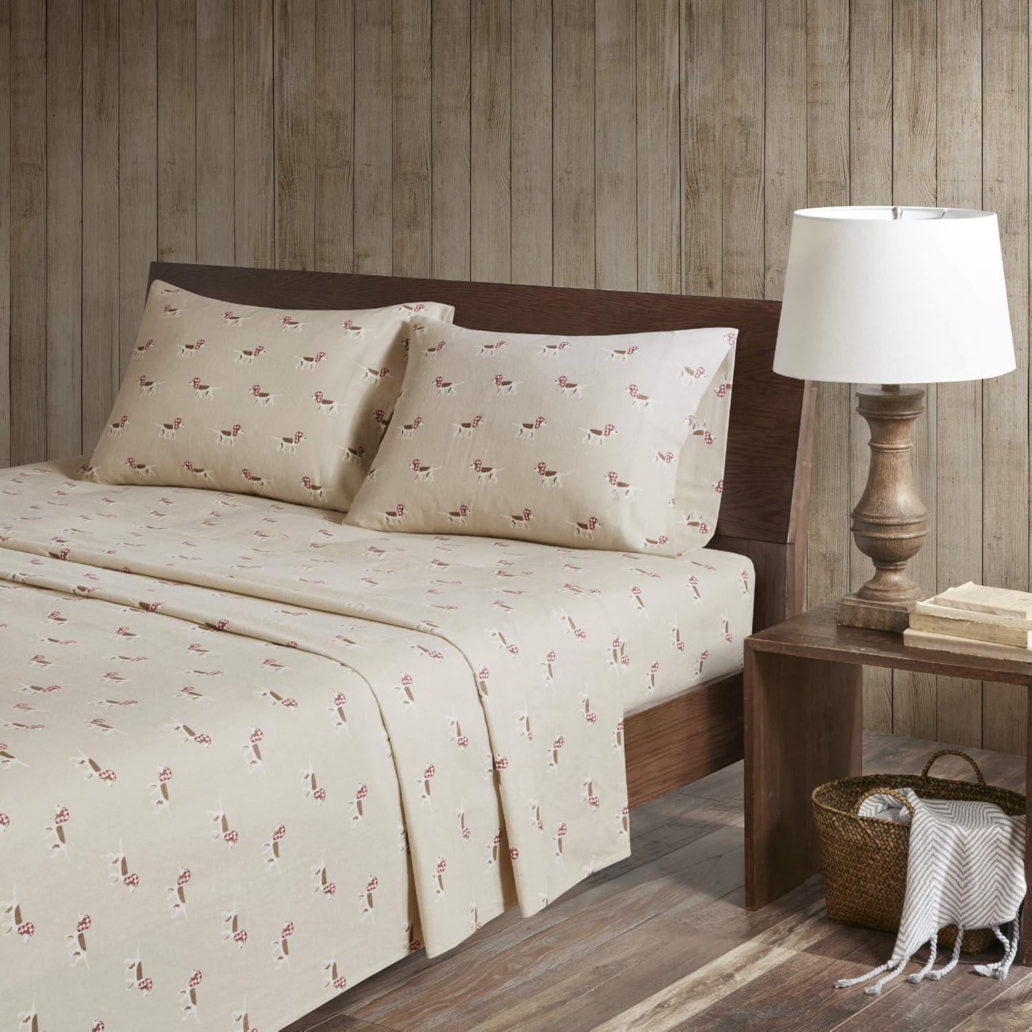 Woolrich 4-Piece Tan Dog Cotton Flannel Sheet Set, Twin