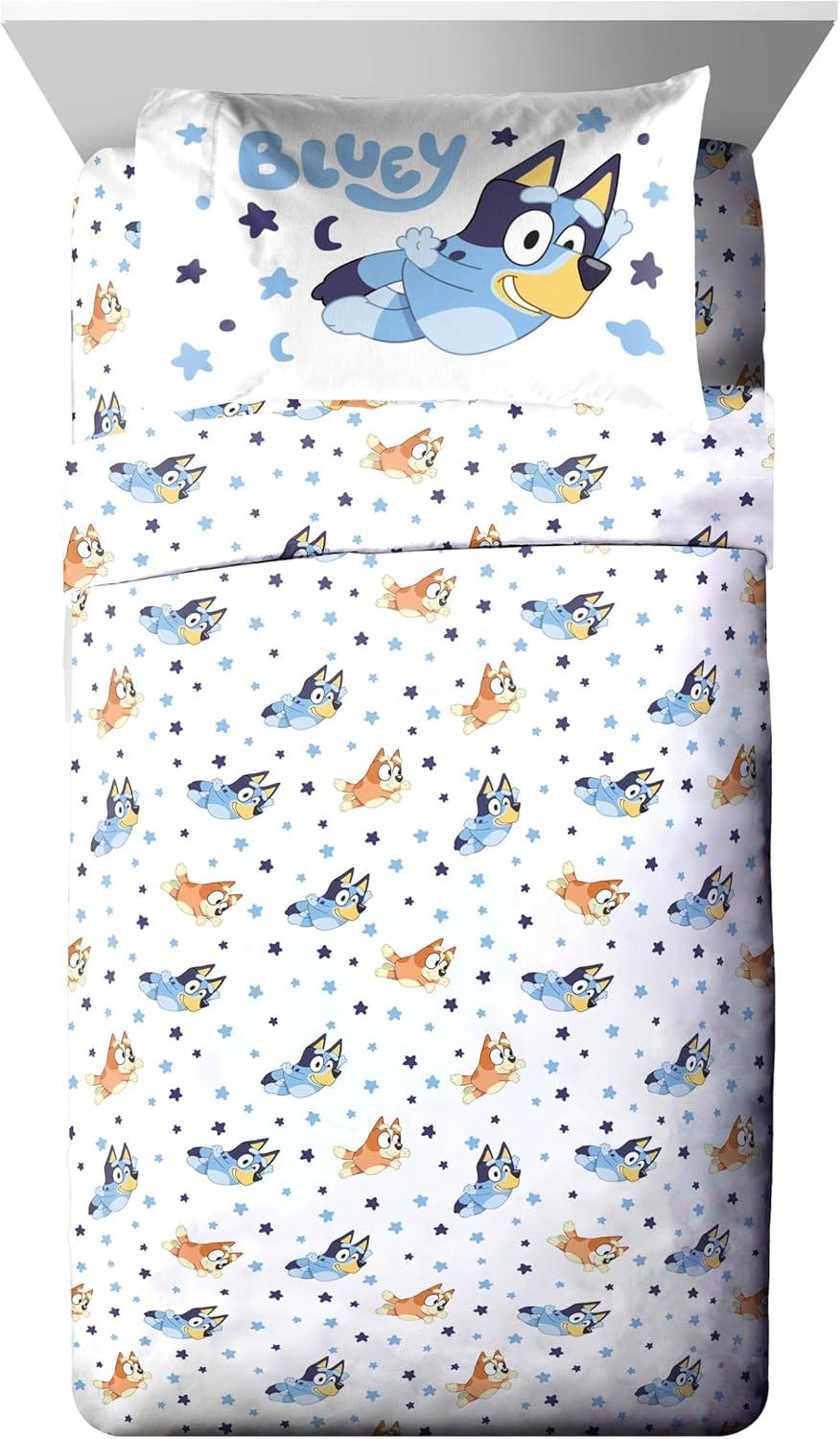 BBC Bluey Sisters Sleepy Time 5 Piece Twin Size Kids Bed Set with Shams