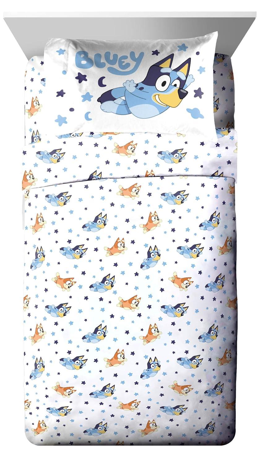 BBC Bluey Sisters Sleepy Time 5 Piece Twin Size Kids Bed Set with Shams