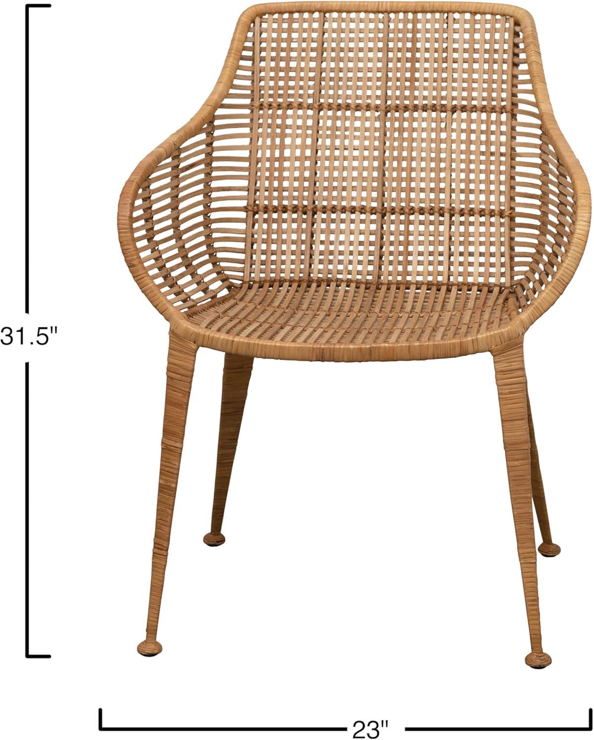 Bloomingville Hand-woven Rattan and Metal Arm Chair, Natural