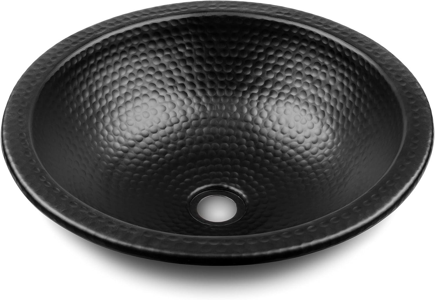 Black Hand Hammered Aluminum 16" Round Bathroom Sink