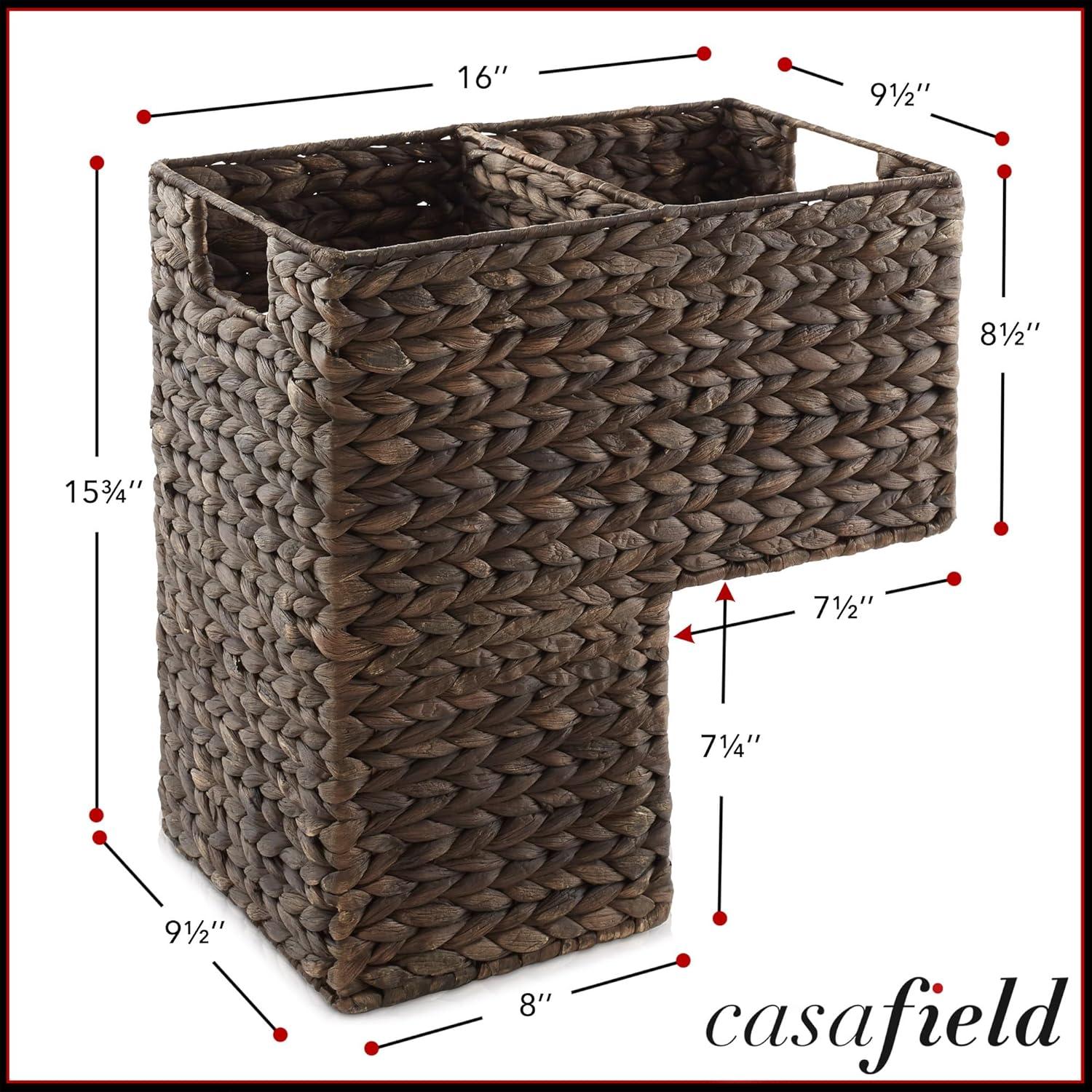 Casafield Stair Basket with Handles, Natural - Woven Water Hyacinth Staircase Step Organizer Bin
