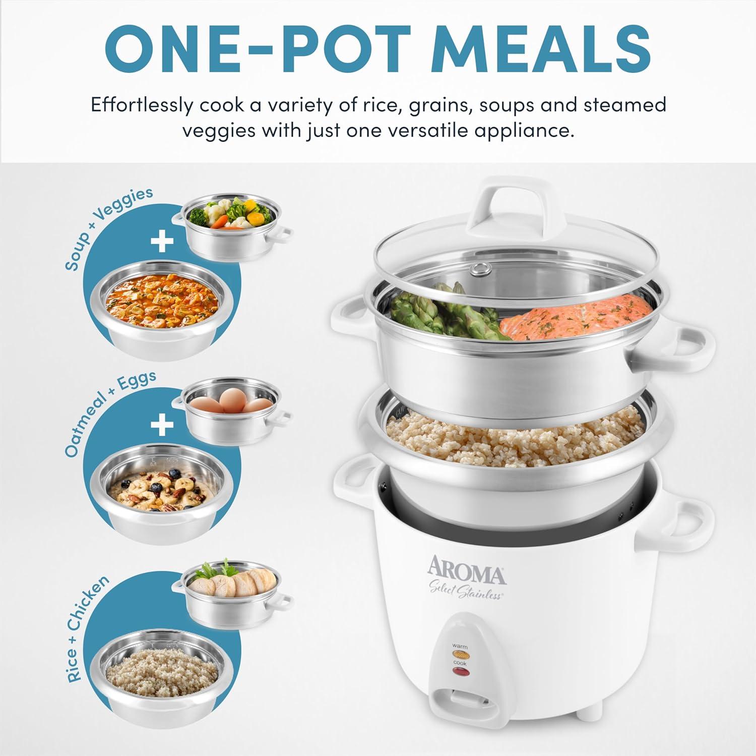 Aroma Aroma  7-Cup (Uncooked) / 14-Cup (Cooked), 3Qt. Rice & Grain Cooker, Stainless Steel Inner Pot, Steam Tray Included