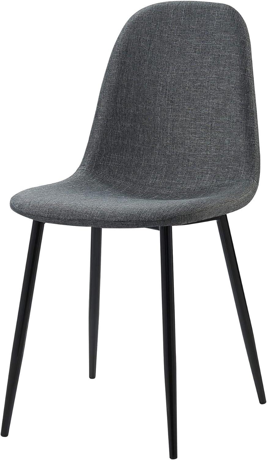 Minimalista Dark Gray Upholstered Dining Chair with Black Metal Legs, Set of 2