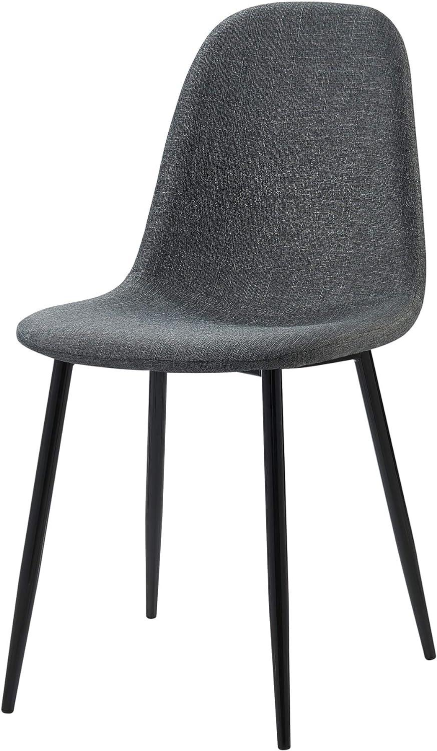 Minimalista Dark Gray Upholstered Dining Chair with Black Metal Legs, Set of 2