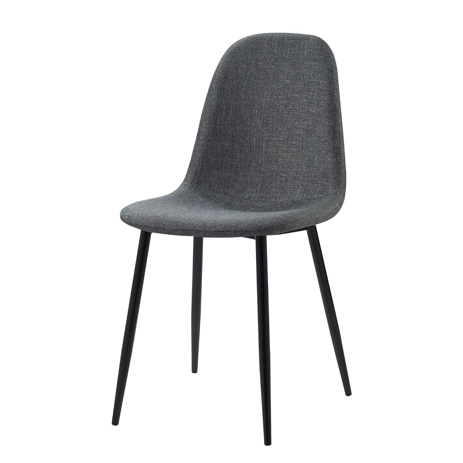 Teamson Home Minimalist Fabric Chair Seating Dark Grey Fabric Black Legs Set of 2 For Kitchen Dining Living Room Reading Bedroom Office