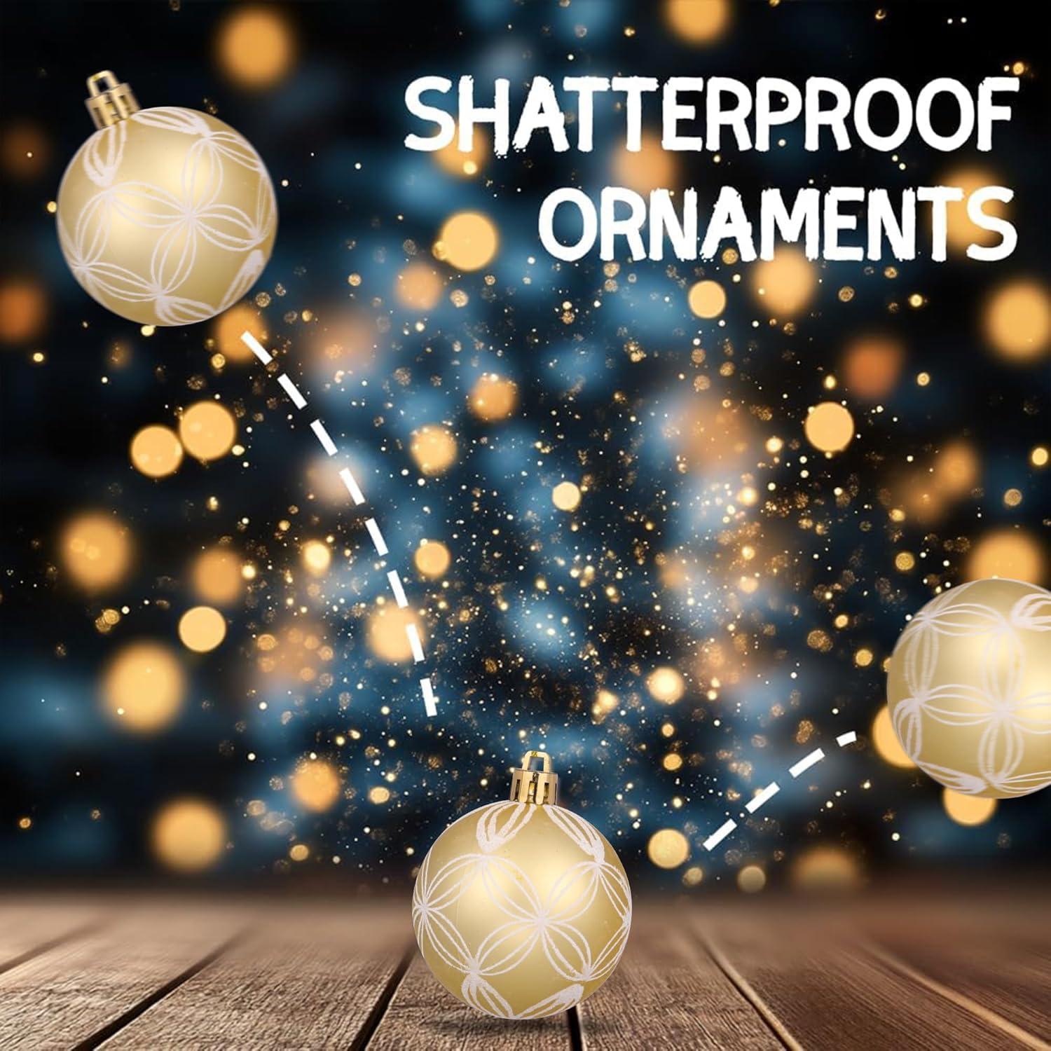 YX 30PC Christmas Tree Decorations, Christmas Balls Ornaments, Festive Wedding Hanging Ornaments Christmas Tree Decoration,Gold&White Painted Shatterproof