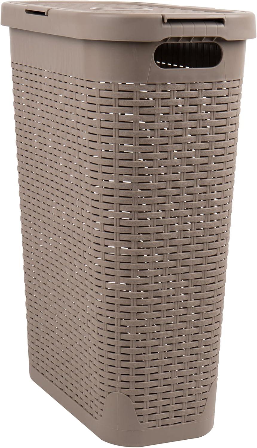 Mind Reader Mind Reader 40L Slim Laundry Hamper, Clothes Basket, Lid, Wicker Design, Plastic