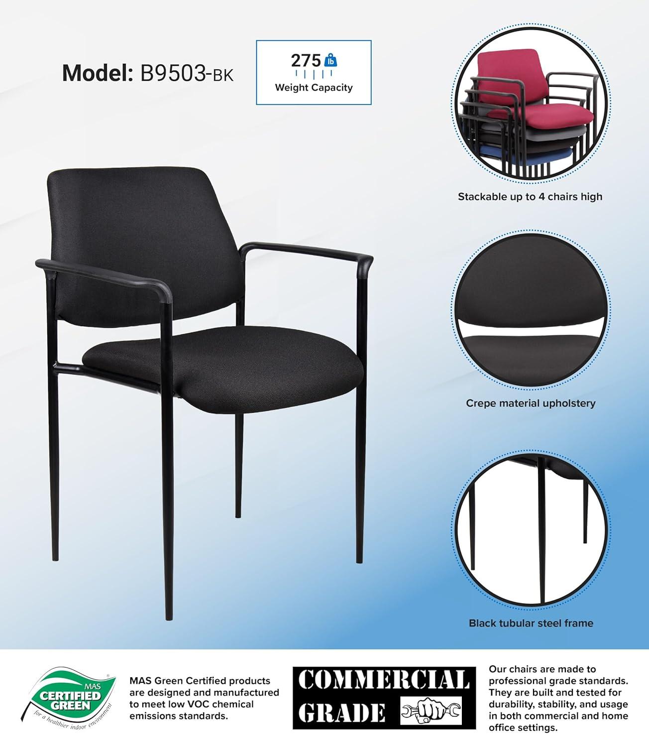 Boss Office Products Stackable Vinyl Seat Reception Chair with Metal Frame