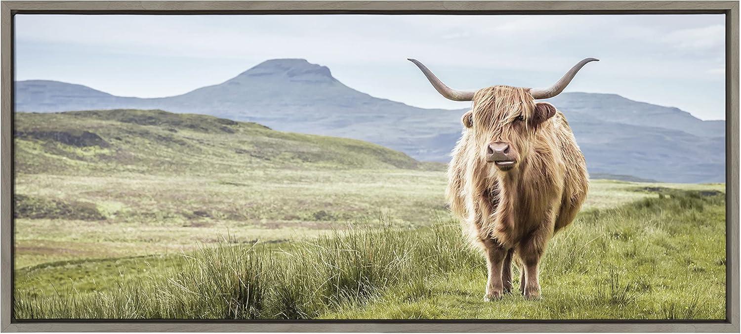 Sylvie Highland Cow Mountain Landscape by The Creative Bunch Studio Framed Wall Canvas - Kate & Laurel All Things Decor