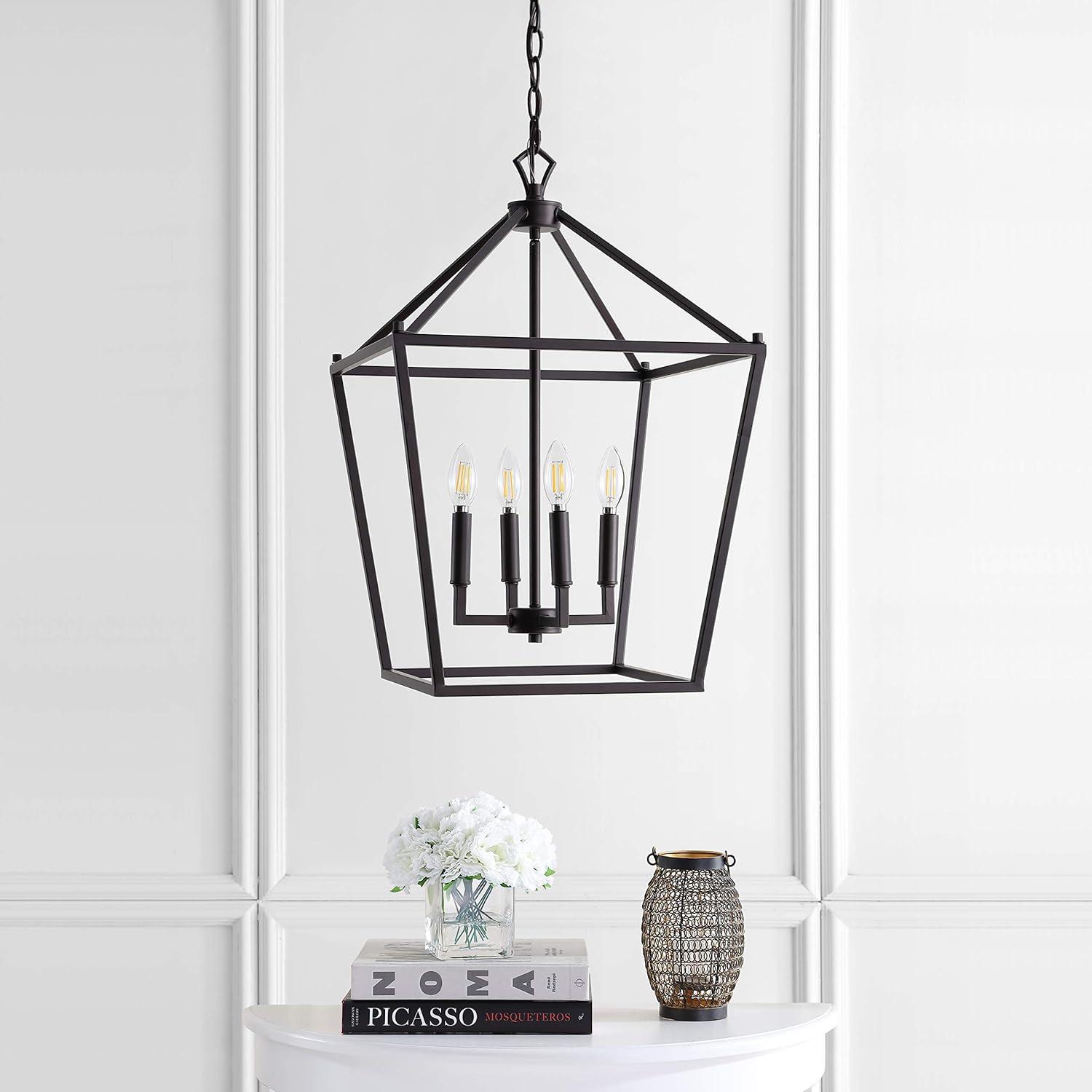JONATHAN Y Pagoda 16" 4-Light Classic Traditional Metal Cage Lantern LED Pendant, Oil Rubbed Bronze
