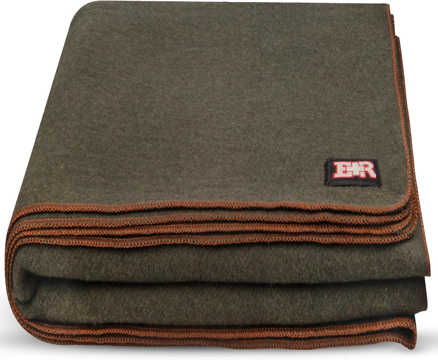 Ever Ready First Aid Military Wool Blanket - Perfect for Outdoors, Camping & Bushcraft Emergency Blanket, 95% Wool - 96" x 66", 5 lbs. - Olive Drab Green â Twin Size