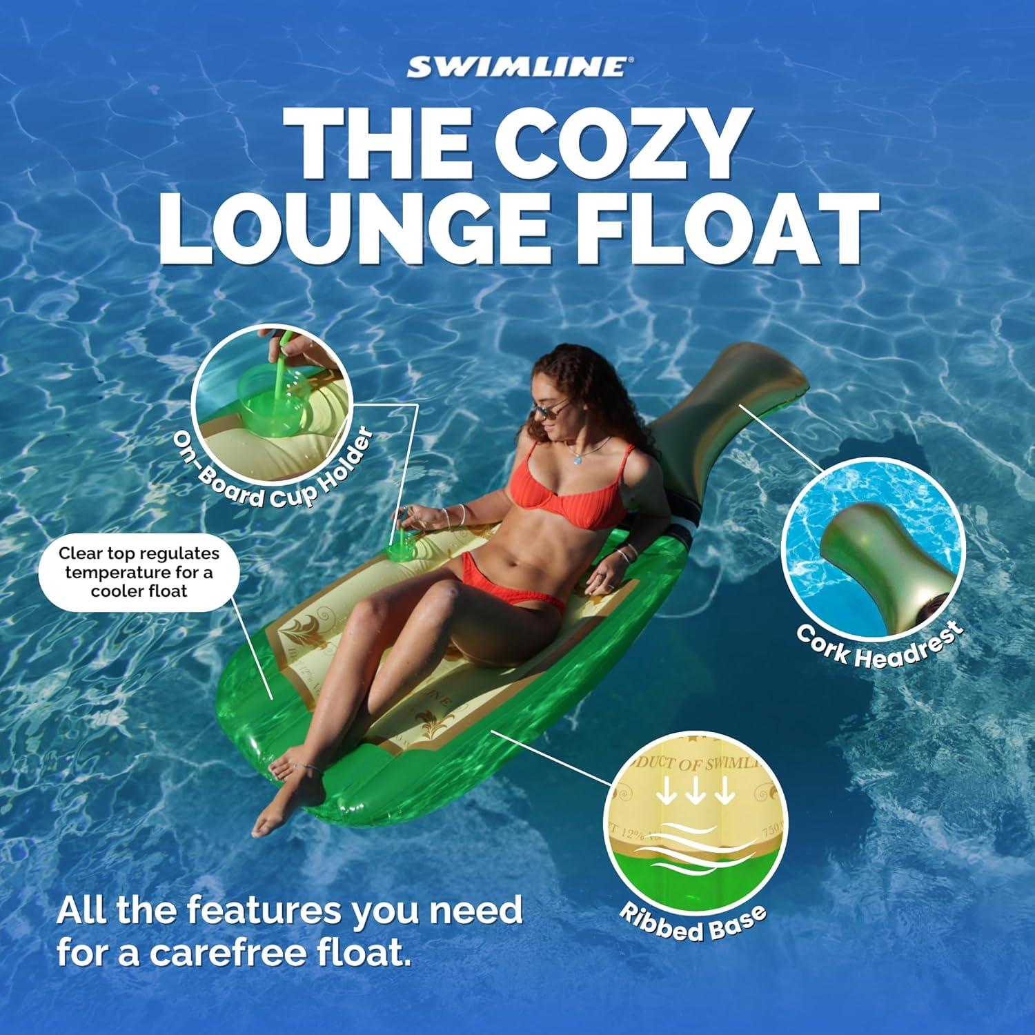 Swimline 90661M Giant 86" Inflatable Cheers Bubbly Champagne Pool Float or Lake Raft Lounger for 1 Person, Green & Gold