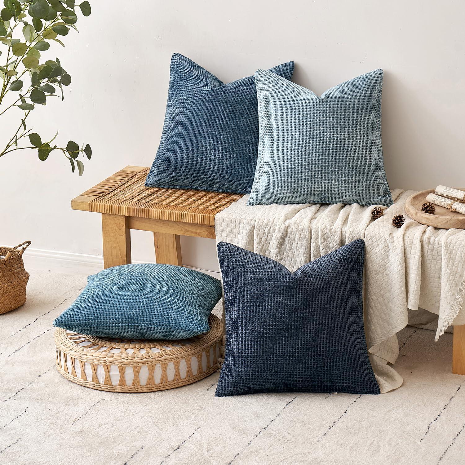 MIULEE Navy Blue Couch Pillow Covers 18x18 Inch, Set of 2 Soft Chenille Decorative Square Throw Pillow Covers Farmhouse for Sofa Living Room Bed