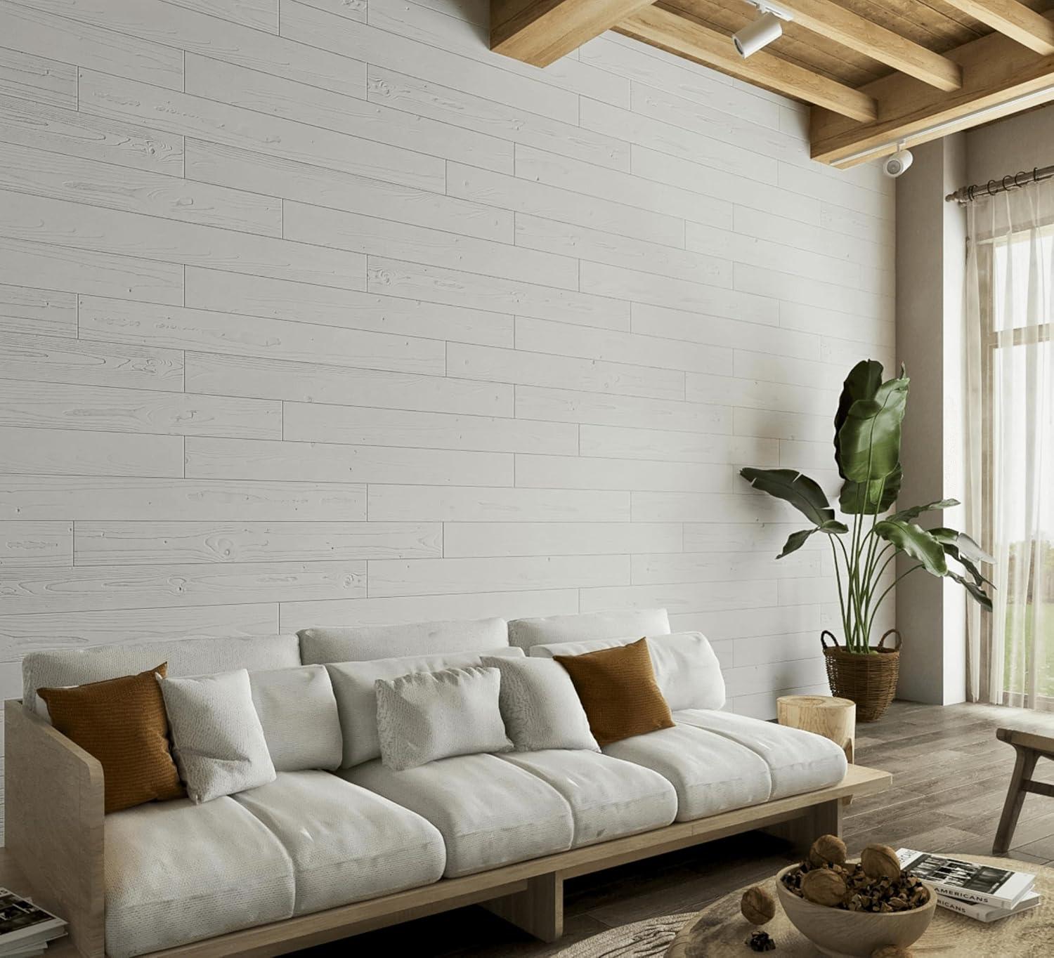 Premium White Peel and Stick Real Wood Wall Panels