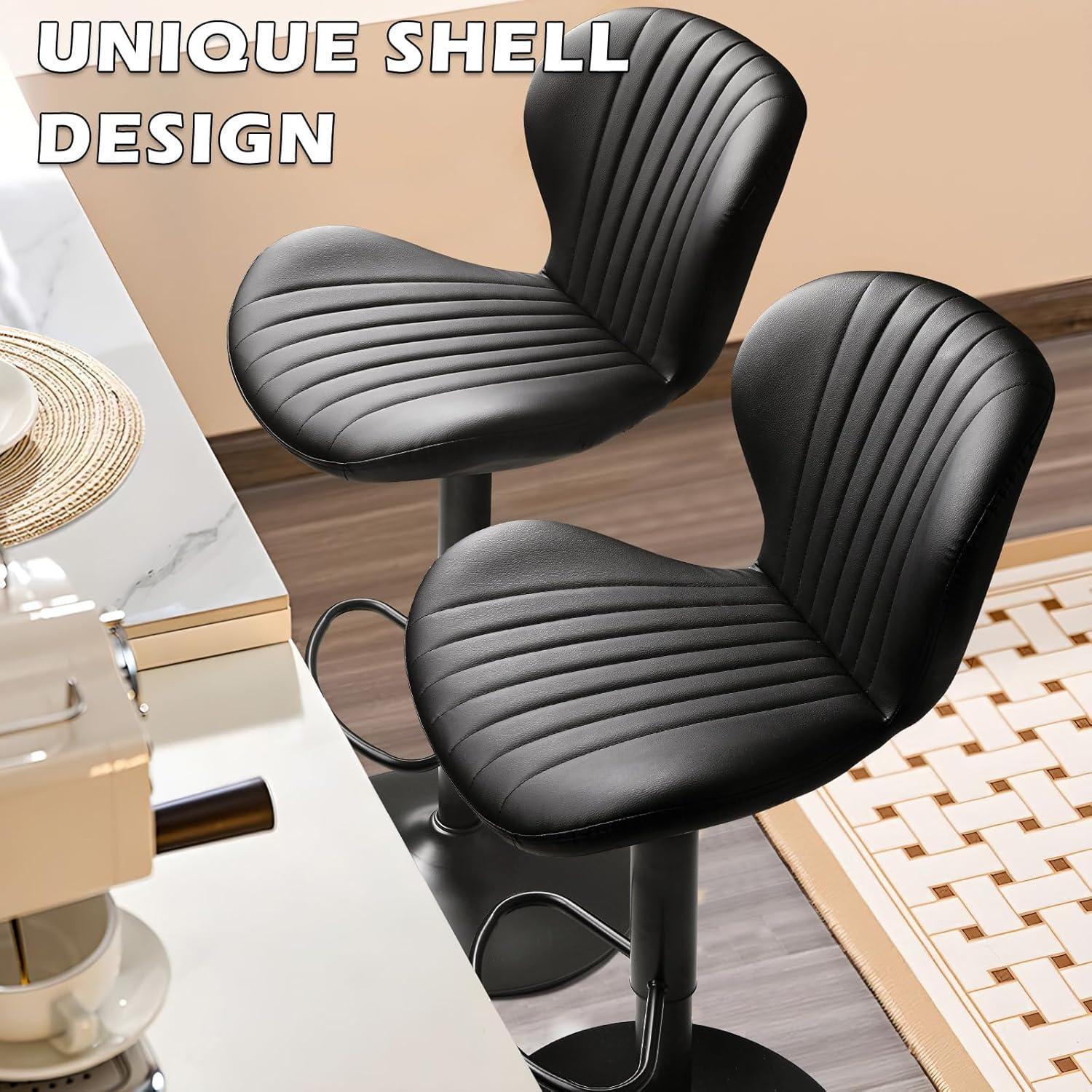 George Oliver Bar Stools Set Of 2,Adjustable Swivel Counter Height Bar Stools With Back & Footrest,Modern Design Bar Chairs,Faux Leather Upholstered Barstools For Bar,Kitchen,Dining Room (Black, Set Of 2)