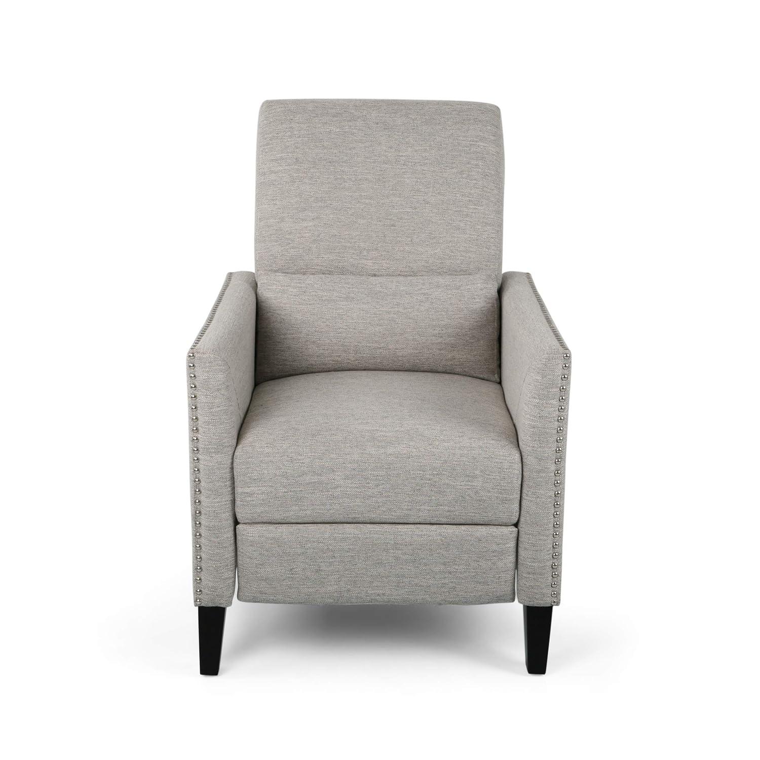 Alscot Contemporary Push Back Recliner Light Gray - Christopher Knight Home: Nailhead Trim, Polyester Upholstery