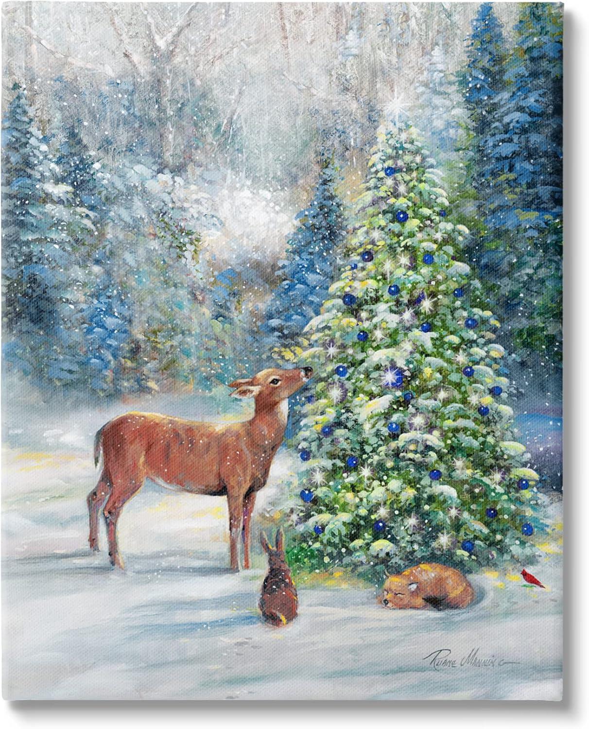 Winter Woodland Animals Tree Canvas Wall Art, 16 x 20