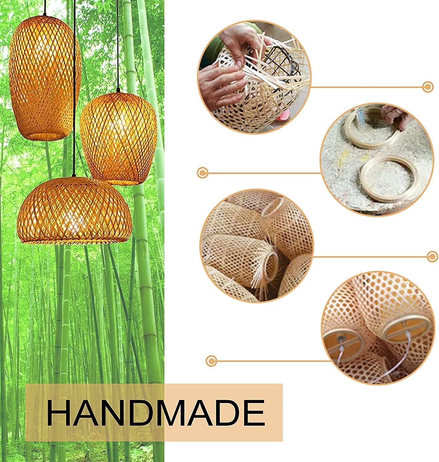 GCQ Bamboo Light Fixtures, 3 Headlights E26 E27 Retro Rustic Bamboo Wicker Rattan Chandelier Ceiling Hanging Light for Living Room Bedroom Farmhouse Restaurant Cafe Teahouse Bar Dining Room Club