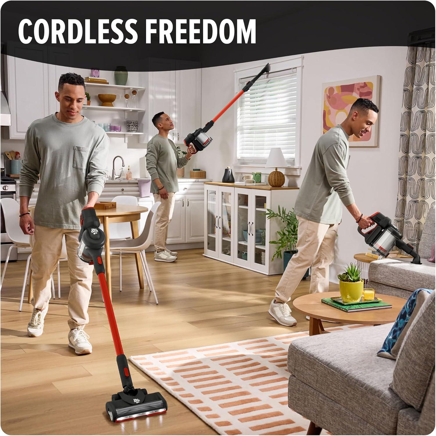 Dirt Devil Standing Cordless Stick Vacuum Red/Black - BD57000V: Lightweight, Rechargeable, Multi-Surface, Washable Filter