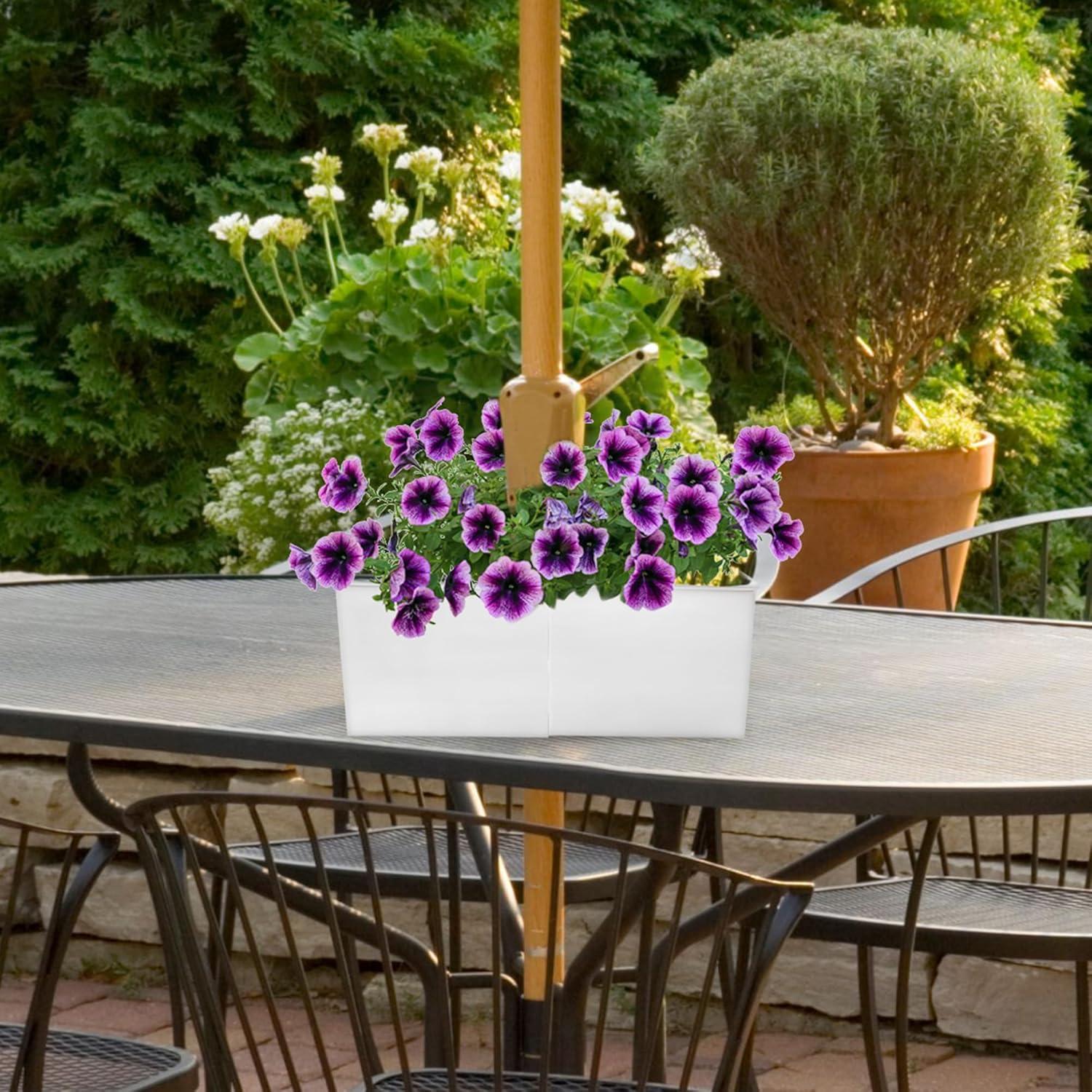 AuldHome Design Umbrella Planter for Patio Table w/ Umbrella Hole Enamelware Half Planter Pots