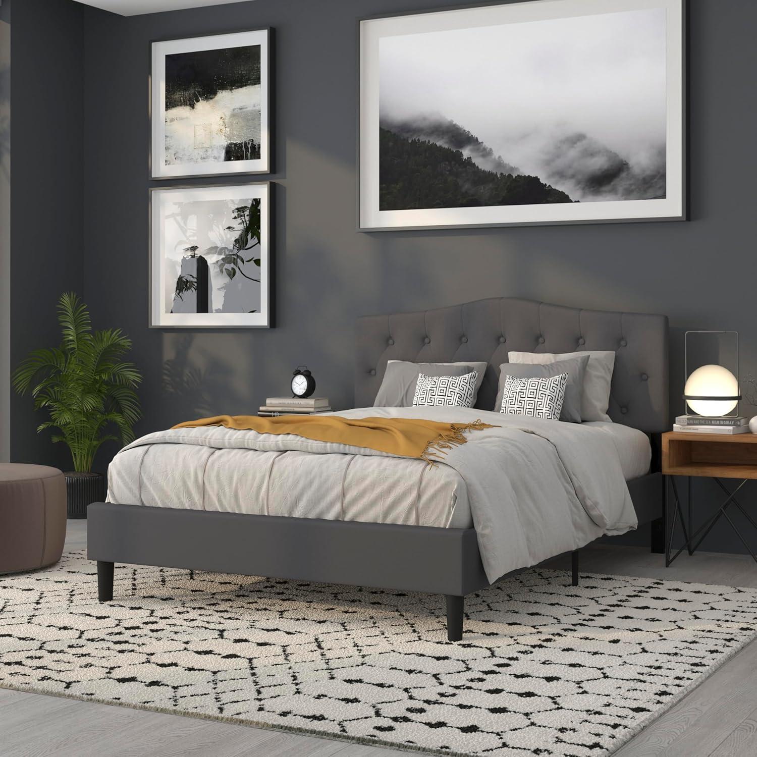 Flash Furniture Cambridge Tufted Upholstered Queen Size Headboard in Dark Gray Fabric