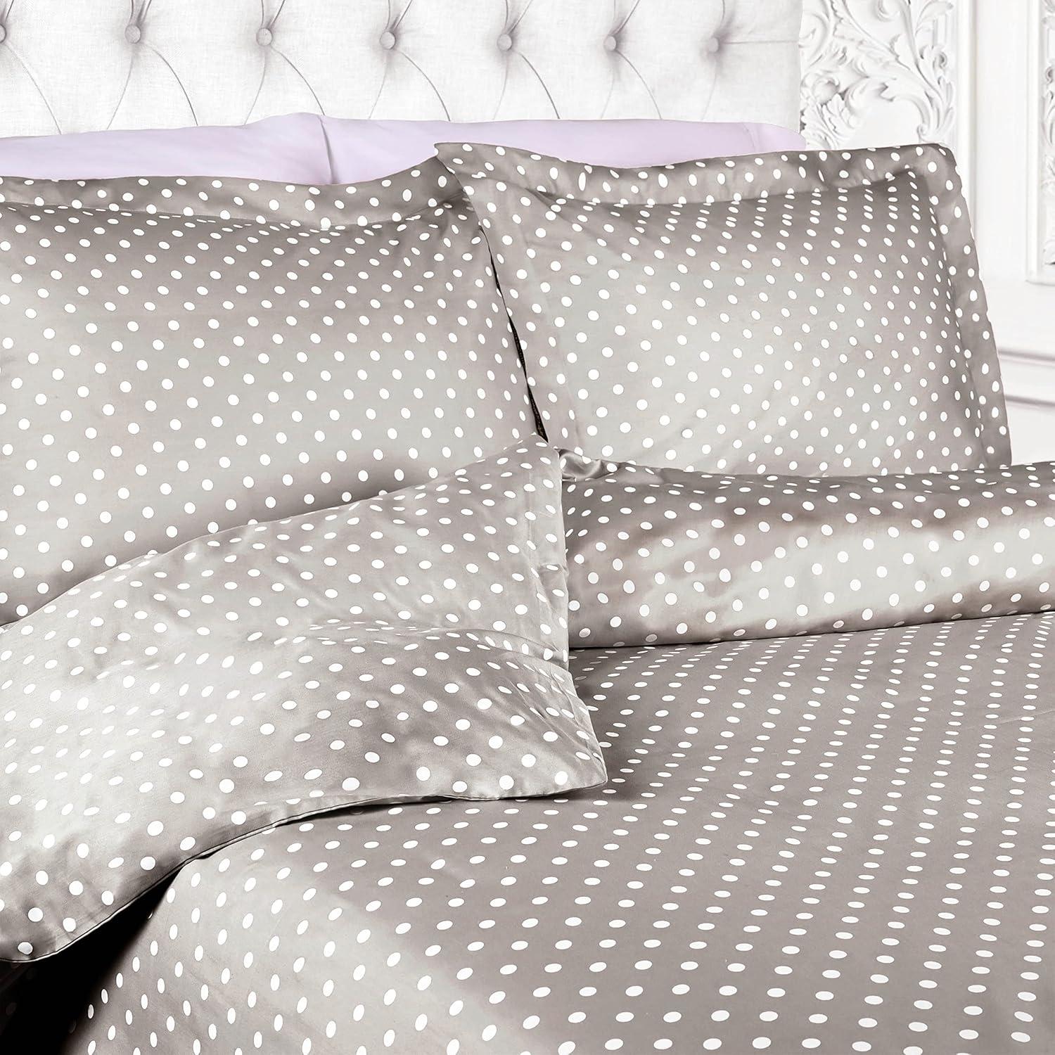 Light Grey Polka Dot Cotton Blend Full/Queen Duvet Cover Set