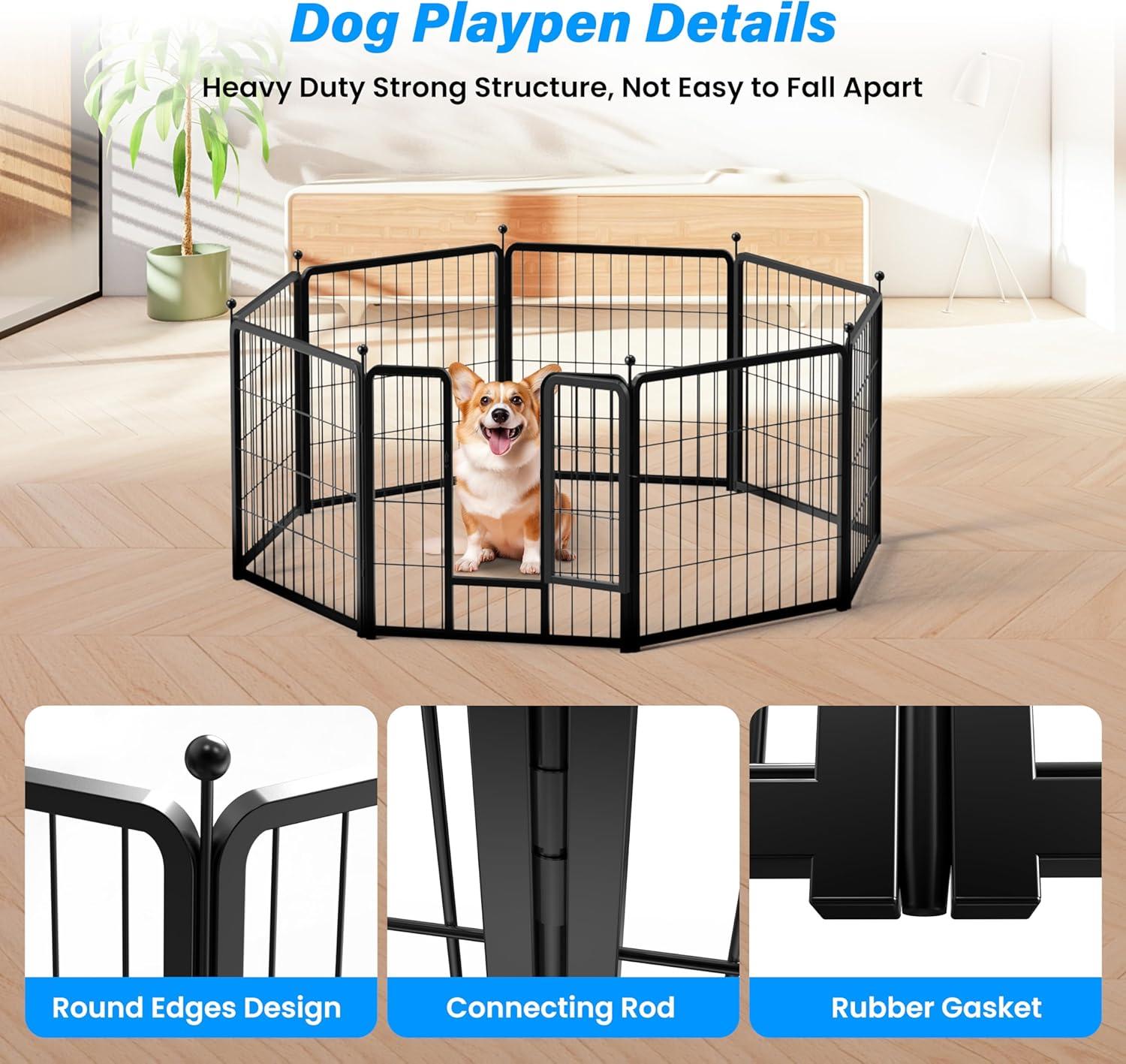 Zephypaws Dog Playpen Heavy Duty Foldable Pet Exercise Pen 8 Panels,24" Height