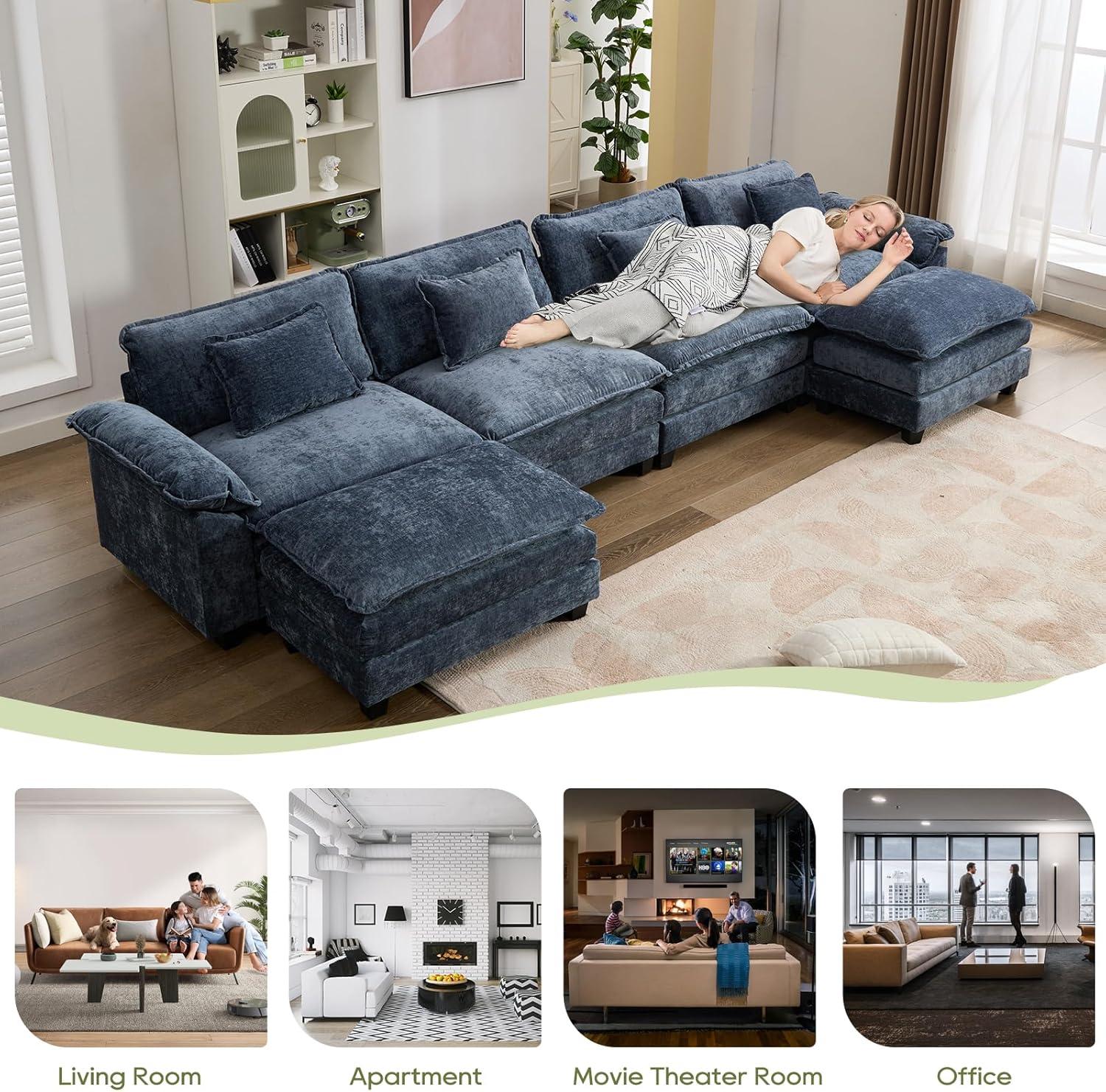 Carbaugh 154" Oversized U Shaped Sectional Sofa, Comfy Cloud Couch Deep Sectional Sofa with Ottomans for Living Room